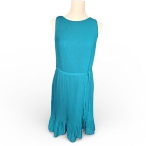 Banana Republic Teal Pleated Midi Dress Belted Sleeveless Women's XS garden core